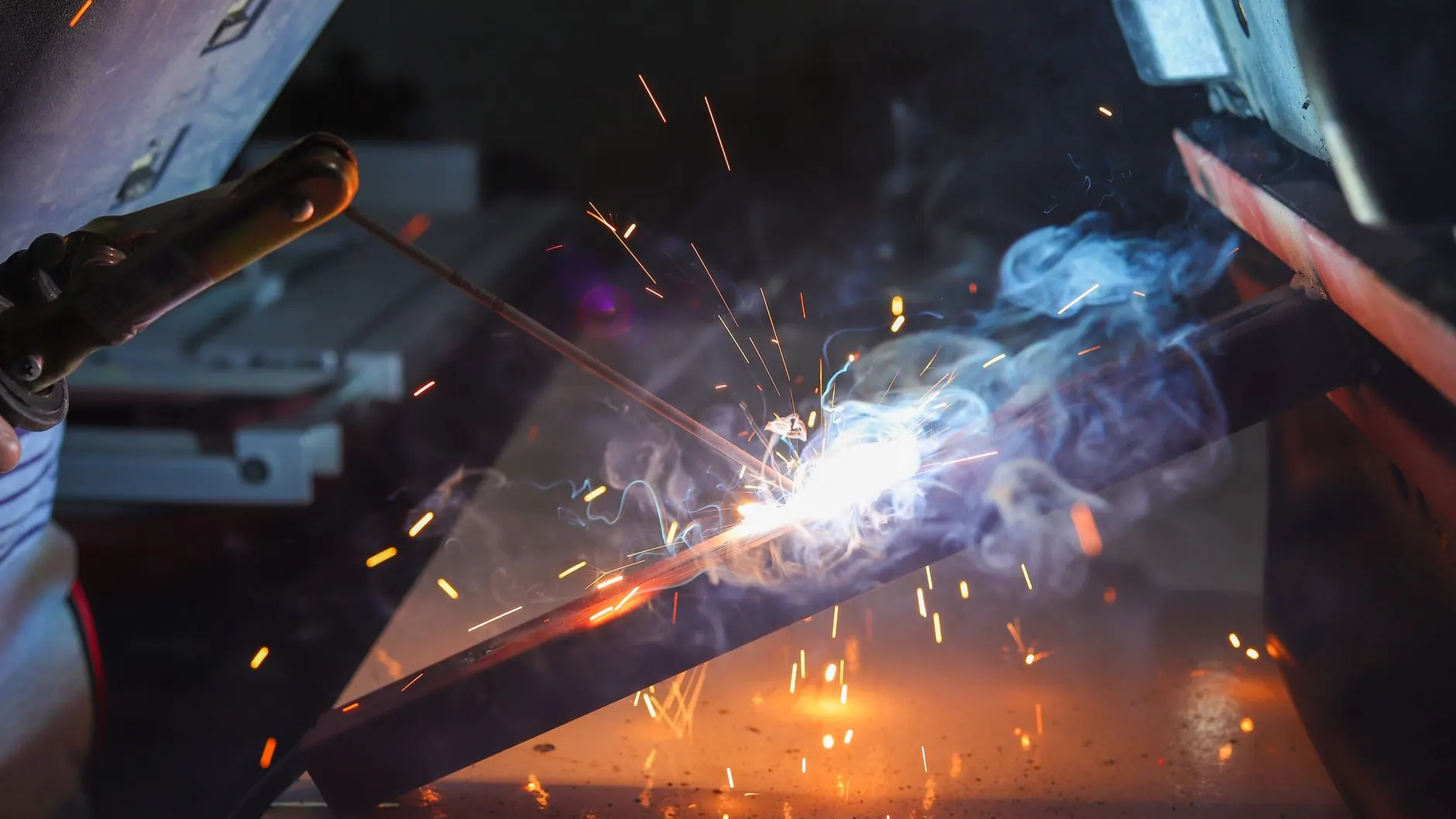 Close-up of a TIG weld bead on a stainless steel workpiece